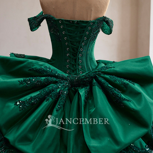 Rsm261126 Stunning off Shoulder Sweetheart Lace Applique Bow Vintage Chiffon Emerald Ball Gown <b>Quinceanera</b> <b>Dress</b> Prom for - Product Image 3
