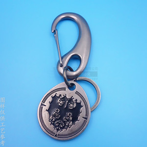 Porte-clés vintage vieilli en alliage de zinc, avec grand crochet de randonnée en forme d'oreille, étiquette à logo à motifs, personnalisable - Product Image 3