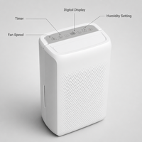 Dehumidifier Portabel Putih dengan Layar Digital dan Timer, Dehumidifier Elektrik Ringkas untuk Kamar Tidur, Kamar Mandi, Ruang Bawah Tanah, Lemari, dan Rumah