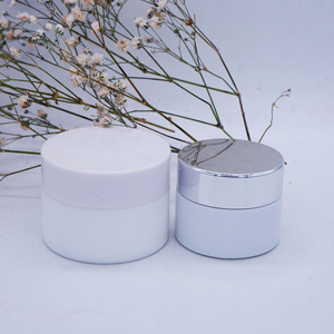 wide mouth opal white ceramic cosmetic jar 2oz with silver lid
