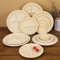 Assiette jetable biodégradable de 9 pouces à 3 compartiments pour micro-ondes, emballage alimentaire pour restaurants, fêtes et plats à emporter