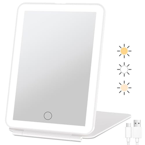 Miroir de maquillage de bureau éclairé avec lumière LED, portable, pliable, simple face, à intensité réglable, écran tactile, carré, 3 couleurs - Product Image 1