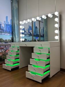 럭셔리 글래스 화장대, 침실 가구 및 욕실용 LED 조명 거울 수납 모던 벽걸이 메이크업 책상 - Product Image 4