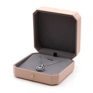 Wholesale Custom Nude Pink Octagon Jewelry <b>Box</b> Pu Leather Jewelry with Snap Button for Ring Double Ring Necklace - Product Image 6