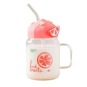 Vaso transparente Yan Xia de vidrio resistente a altas temperaturas, con tapa y pajita, de gran capacidad, diseño lindo, para estudiantes, mujeres, leche, <span class=keywords><strong>desayuno</strong></span>, oficina. - Product Image 5