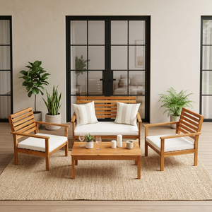Ensemble de canapés de jardin en bois, style méditerranéen, mobilier d'extérieur avec coussins blancs, design durable pour usage en terrasse - Product Image 5