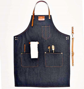 Delantal de algodón con pechera de tela vaquera, delantal de piel profesional de Chef <span class=keywords><strong>Barista</strong></span>'s Workshop BBQ negro - Product Image 1