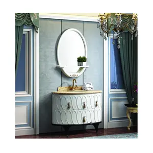 白色木制椭圆形浴柜单Gloden水槽脸盆大理石顶柜浴室梳妆台组合