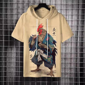 Camiseta de Manga Corta con Capucha para Hombre, 100% Algodón, Talla Grande, Transpirable, Diseño Artístico Estampado, Ropa Casual - Product Image 4