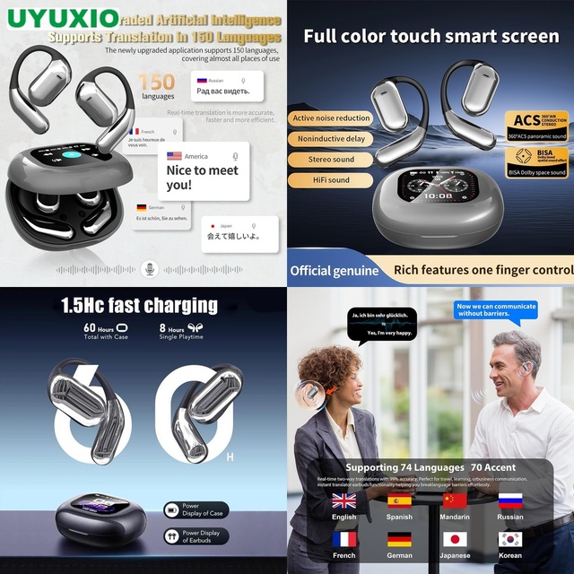 Smart AI Translator Earbuds 144 Languages Wireless Open Ear Headset Real Time Voice Interpreter with Excellent Audio Output