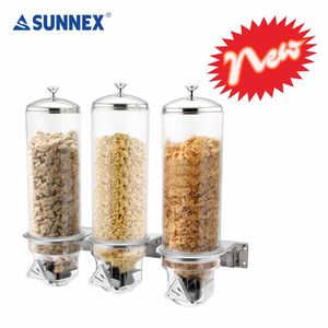 Sunnex 4L * 3 Distributeur de céréales en acier inoxydable mural Triple PC Tubes Distributeur de collations Ensemble pour restaurant petit-déjeuner - Product Image 5