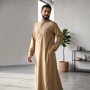 Thobe Saudita Traspirante di Alta Qualità in Tessuto Texturizzato, Abito Islamico da Uomo Leggero, Abbigliamento Tradizionale Musulmano - Product Image 5