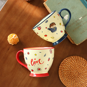 Cartoon <b>Ceramic</b> Mug Red And Blue Heat Resistant Couple Water <b>Cup</b> For Home Use Birthday Gift For Girls Souvenir - Product Image 3