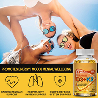 Compléments alimentaires pour adultes Hezong, étiquette privée personnalisée, 10 000 UI de vitamine D3 K2, soutien immunitaire osseux, bonbons gélifiés, 60 pièces, gélules molles