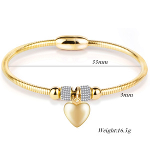 Bracelet en acier inoxydable en forme de cœur, fermoir magnétique de 3 mm avec sertissage de diamants, pour femme, bijou cadeau - Product Image 2