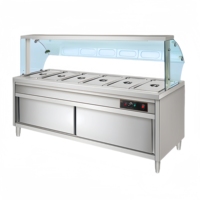 Peralatan Katering Restoran Komersial Kustom Satu Paket, Stainless Steel 3/4/5/6 Pan, Tipe Kabinet Kaca Semi-arc Bain Marie