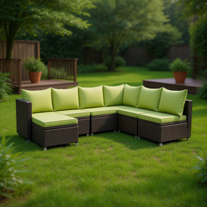 Conjunto de Muebles de Jardín de Ratán Marrón con Estructura de Acero con Recubrimiento en Polvo para Uso en Exteriores, Diseño Contemporáneo, Resistente a la Intemperie - Product Image 2