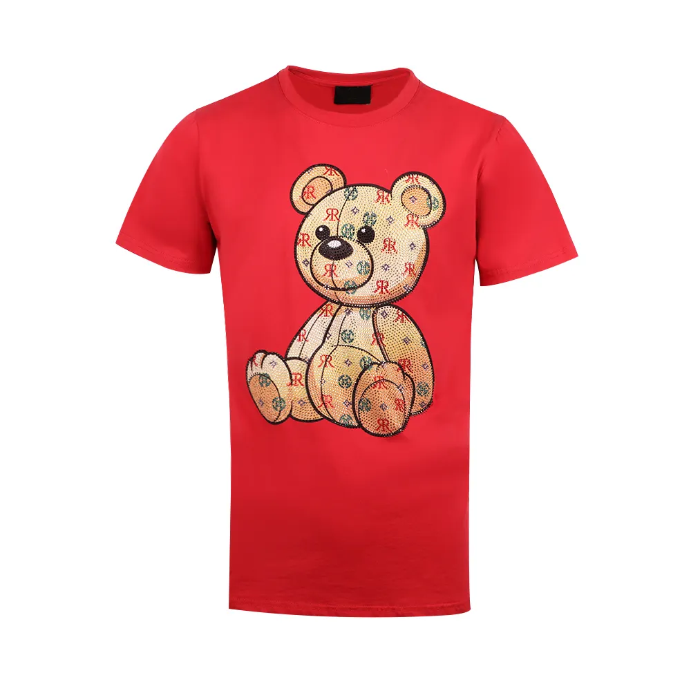 Harga Grosir Kaus O-neck Pria Polos Mode Merah dengan Pola Beruang