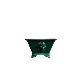 Square Ceramic Bonsai <b>Pot</b> Blue Glaze Animal <b>Face</b> Design For Indoor <b>Plants</b> - Product Image 4