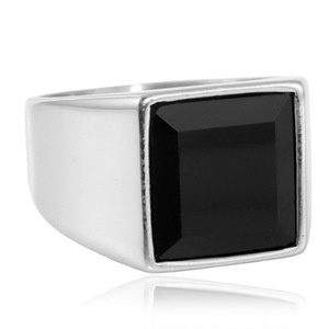 European American Style <b>Titanium</b> Steel Black Stone Ring Square Geometric Men's Punk Jewelry - Product Image 5