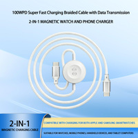 Kabel Data Pengisian Cepat 3 in 1 100W Pengisi Daya Nirkabel Jam Tangan Magnetik Kabel PD Nilon Terjalin untuk Ponsel