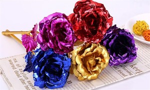 QSLH Ti169 plastique 25 cm rose eternel 24k or rose 24k unique coloré 24k plaqué or rose fleur pour la saint-valentin - Product Image 2