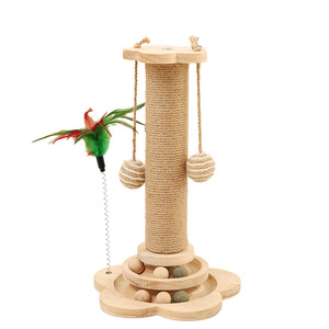 Solid Wood <b>Cat</b> Scratching Post Sisal Wear Resistant Single Level <b>Cat</b> <b>Tree</b> With Toy For Indoor <b>Cats</b> - Product Image 4