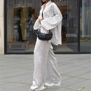 New Women's Long Sleeve Lapel Shirt Long <b>Pants</b> Printed Casual 2 Piece Set Fashion - Product Image 2