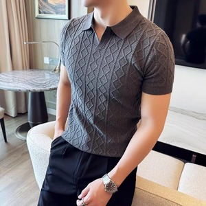 เสื้อโปโลผู้ชาย แขนสั้น ทรงเข้ารูป สีขาว ดำ เทา น้ำตาล สีพื้น คอวี คอปกนกนางนวล สไตล์ฤดูร้อน - Product Image 3