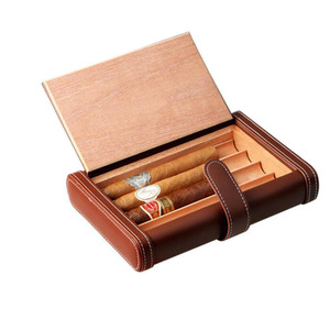 Boîte de rangement portable pour cigares en bois, avec revêtement en cuir, en bois massif, avec fermoir en cuir, vente en gros - Product Image 1