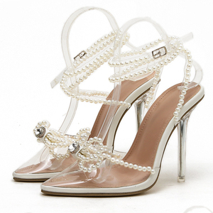 Factory Spot 35-42 New Pearl Rhinestone Fashion Pointed Transparent Crystal High Heel <b>Sandals</b> 2024 - Product Image 6