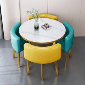 Juego de Comedor Redondo Moderno de Lujo Más Vendido, con Cubierta de Piedra, Diseño Estable Impermeable, 4 Sillas de Metal, Muebles para Comedor - Product Image 4