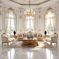 Canapé sectionnel capitonné beige de style victorien français, brodé, de luxe, antique, Chesterfield, avec finition dorée, style palais