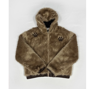 Giacca con Cappuccio in Finta Pelliccia Stile Y2K, Cappotto con Zip e Stampa di Zampe per Uomo e Donna, Caldo e Soffice Streetwear Personalizzabile - Product Image 1