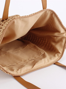 กระเป๋าโท้ทสานเชือกกระดาษฝรั่งเศสขนาดใหญ่เรียบง่าย ความจุเยอะ ซิปคู่ สายสะพายสองเส้น แฟชั่นสีพื้น ทันสมัย - Product Image 3