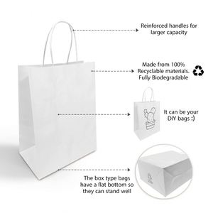 ถุงกระดาษคราฟท์สีขาวล้วนพร้อมหูหิ้วแบบเกลียว พิมพ์โลโก้ได้ ขนาด 8x4.75x12.5 นิ้ว - Product Image 4
