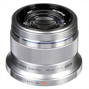 OM SYSTEM Olympus <strong>M</strong>.<strong>Zuiko</strong> Digital 45mm F1.8 Silver Telephoto Micro Four Thirds Non-Full Frame System Camera Compact Design - Product Image 1