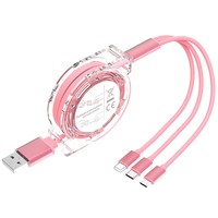Câble USB de Charge et Synchronisation Rétractable 3-en-1 Portable, Personnalisable avec Logo, Recharge Rapide pour iPhone et Android