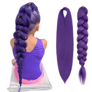 Perruque tressée synthétique de 26 pouces, fibre à basse température, couleur violette, pour toutes les formes de visage - Product Image 1