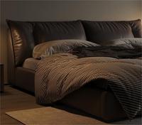 Italienisches Minimalistisches Bett mit Massivholzrahmen und Vollnarbenleder, Plattformbett mit Stauraum, Zerlegbar, Gasdruckfeder Ottoman