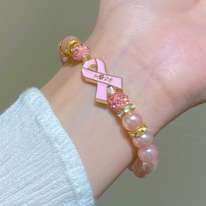 Pulsera <span class=keywords><strong>de</strong></span> Concienciación con Cinta Rosa y Perlas, Regalo <span class=keywords><strong>de</strong></span> Ánimo para Sobrevivientes y Luchadores contra el Cáncer <span class=keywords><strong>de</strong></span> Mama - Product Image 3