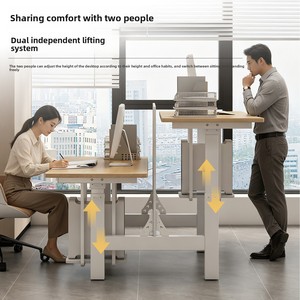 Yazhi Liftable Commercial Modern Work Table with Baffle Standing Steel Double <b>Computer</b> <b>Desk</b> White Screen - Product Image 3