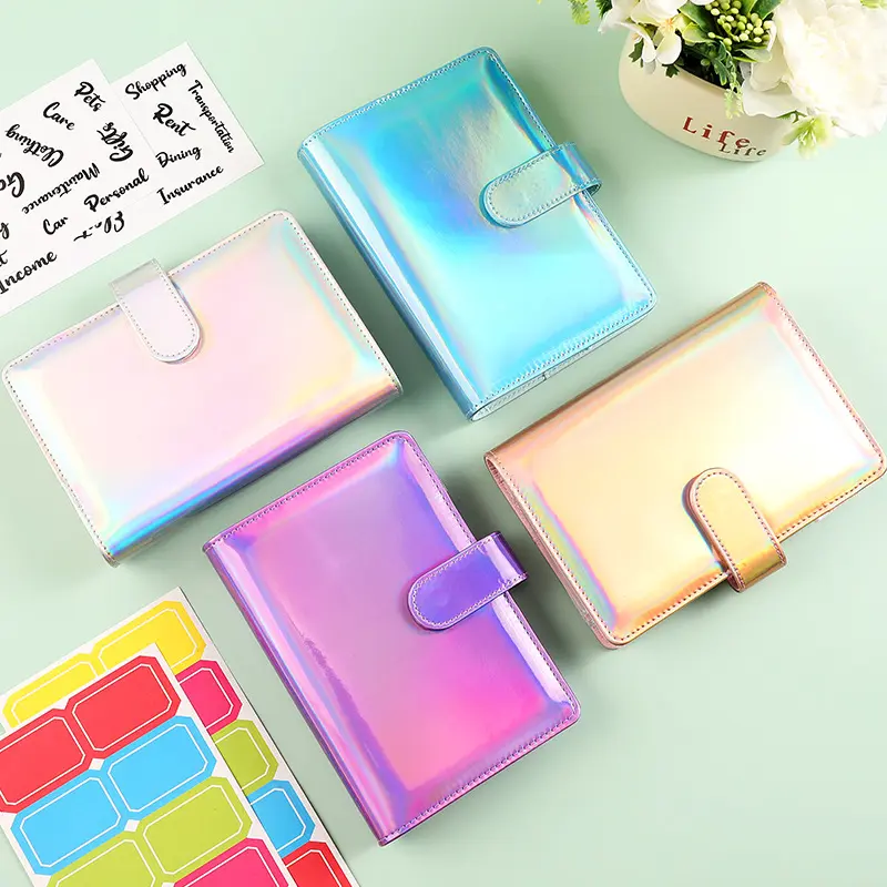 A6 PU Leather Notebook Journal 6 Ring Binder Planner Macaron Color Cover Budget Binder With Cash Envelopes Notebook for Girls