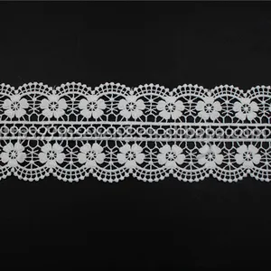 Fashion polyester white mirror lace border trim for dress laces