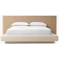 Mobilier de chambre à coucher design moderne et luxueux de haute qualité Lit à panneaux étendus en bois massif avec base en tissu