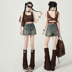 2025 nouveau été rétro Style américain Denim Shorts pour femmes taille moyenne maigre a-ligne chaude fille jupe pantalon Style décontracté - Product Image 4