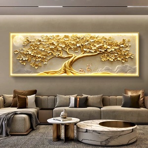 Dipinto a Olio Fatto a Mano con Albero della Fortuna Dorato su Arenaria - Arte Decorativa da Parete per Soggiorno - Product Image 3