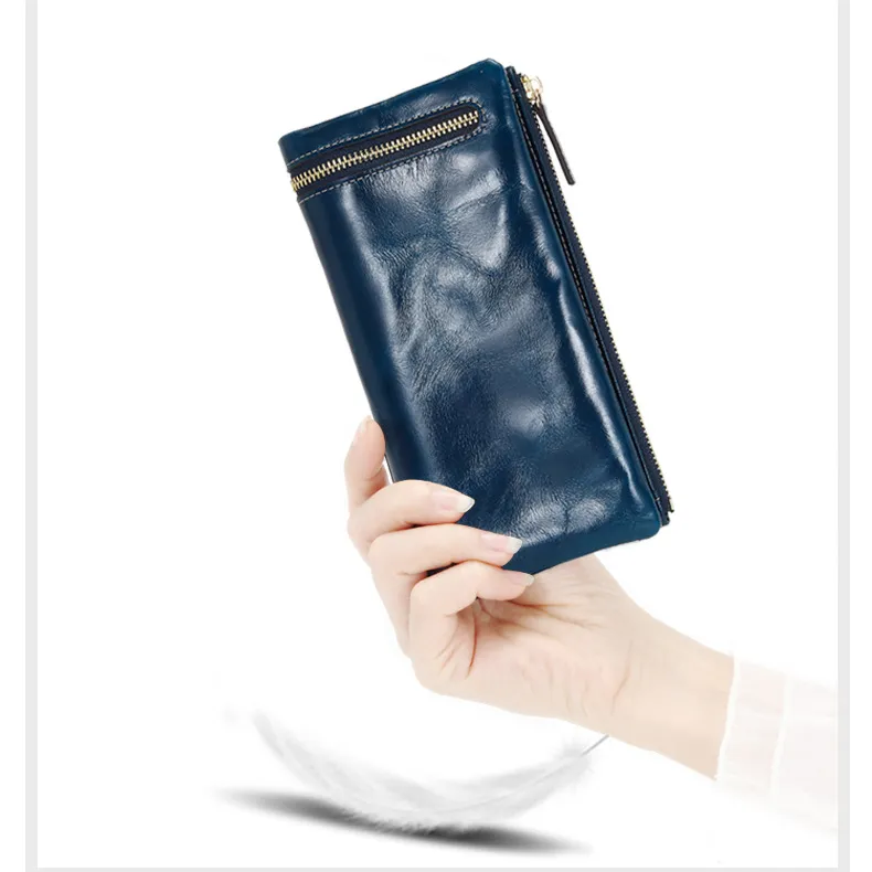 숙녀 지갑 소 가죽 긴 멀티 카드 대용량 클러치 백 RFID 도난 방지 브러시 휴대 전화 가방 클러치 백