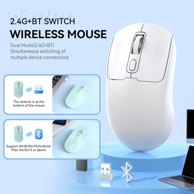 Rechargeable Mouse Dual Modes Blue Tooth 2.4G USB Mute Mice Wireless Mouse for Computer Laptop Tablet Macbook