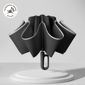 Vente en gros personnalisé de 23 pouces de haute qualité automatique triple anneau inversé parapluie de golf boucle poignée pongé style américain voyage - Product Image 1